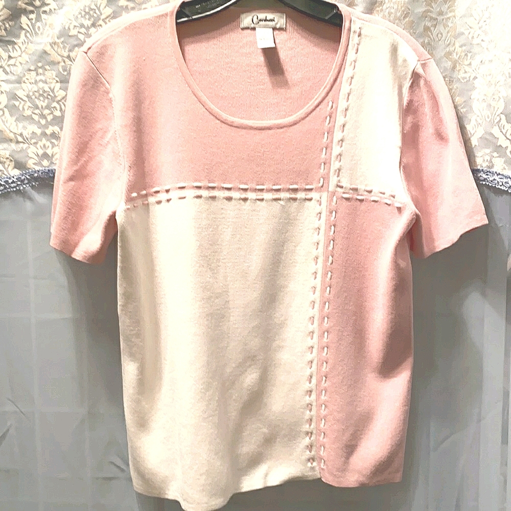 CARDUCCI PINK/WHITE SCOOP NK SHORT DLV TOP SZ L